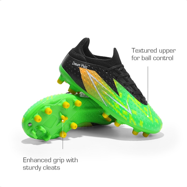 Boys' & Girls' Firm Groud Youth Soccer Cleats  - NEON GREEN BLACK - 2